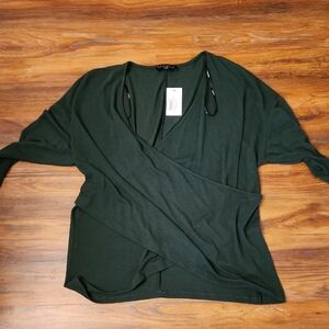 Eloquii Deep Green Wrap Blouse, 14/16W. NWT